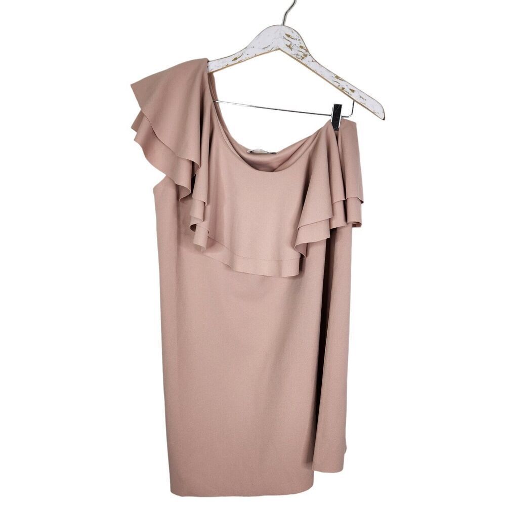 MANGO Dress Womens Medium Pink Villa Asymmetrical Ruffle One‎ Shoulder Dress